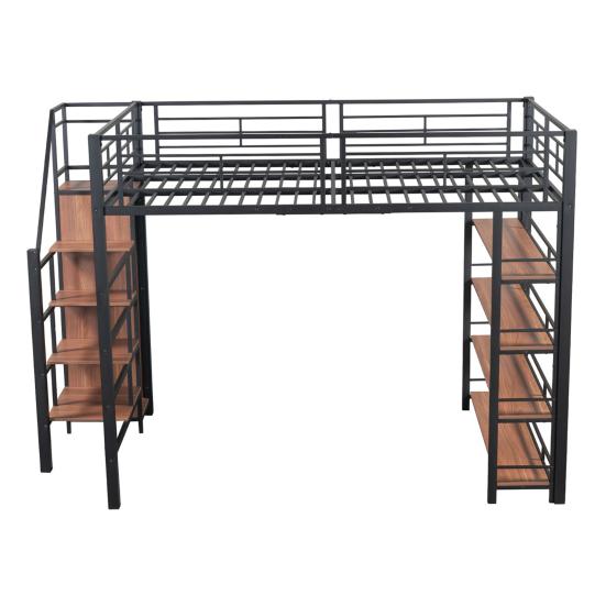 Youth Bed with Safety Stairs Several Shelves Built-in Wardrobe Strong Load Bearing Metal Frame Loft Bed Home Furniture