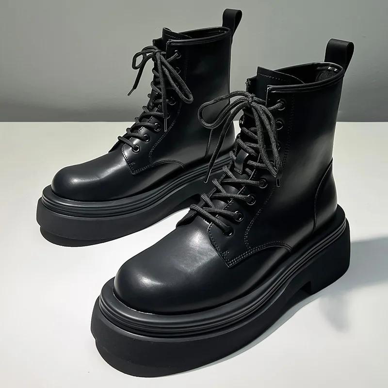 Soft Leather Spring Autumn Platform Boots for Men New Designer British Style Eight-hole Men's Short Boots Shoes