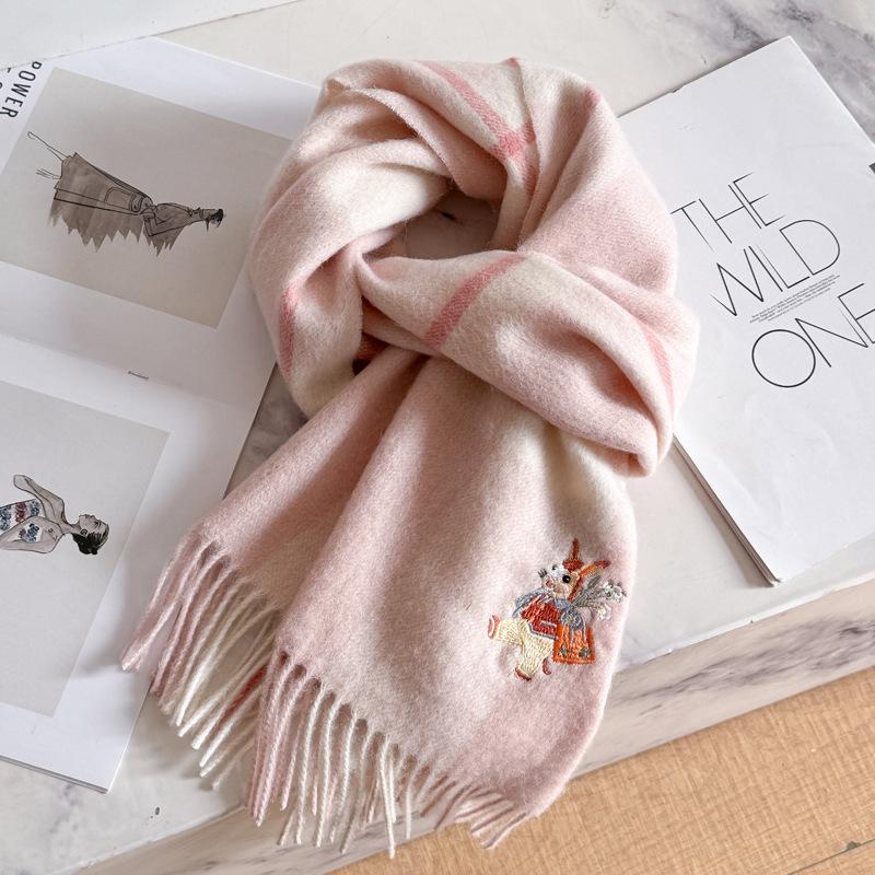 New Year's pony simple three-dimensional embroidery couple's thickened scarf men's and women's pure plaid scarf gifts