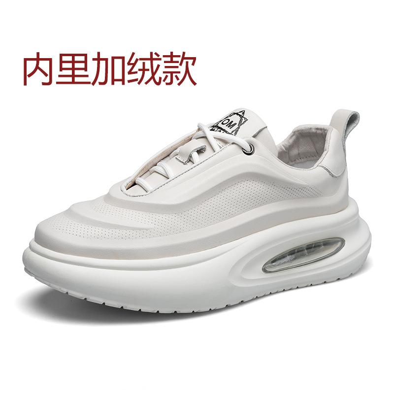 

2025 direct supply dad shoes men s casual versatile breathable leather shoes thick-soled air cushion heightening shoes white shoes 44