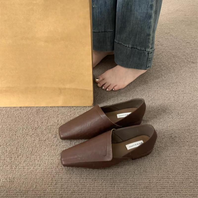 Ballerinas Damen Slipper Schuhe Elegant Leder Eckige Zehen Weiche Schuhe 2025 Trend Neue Marke Winter Laufen Komfort Chaussures Femme