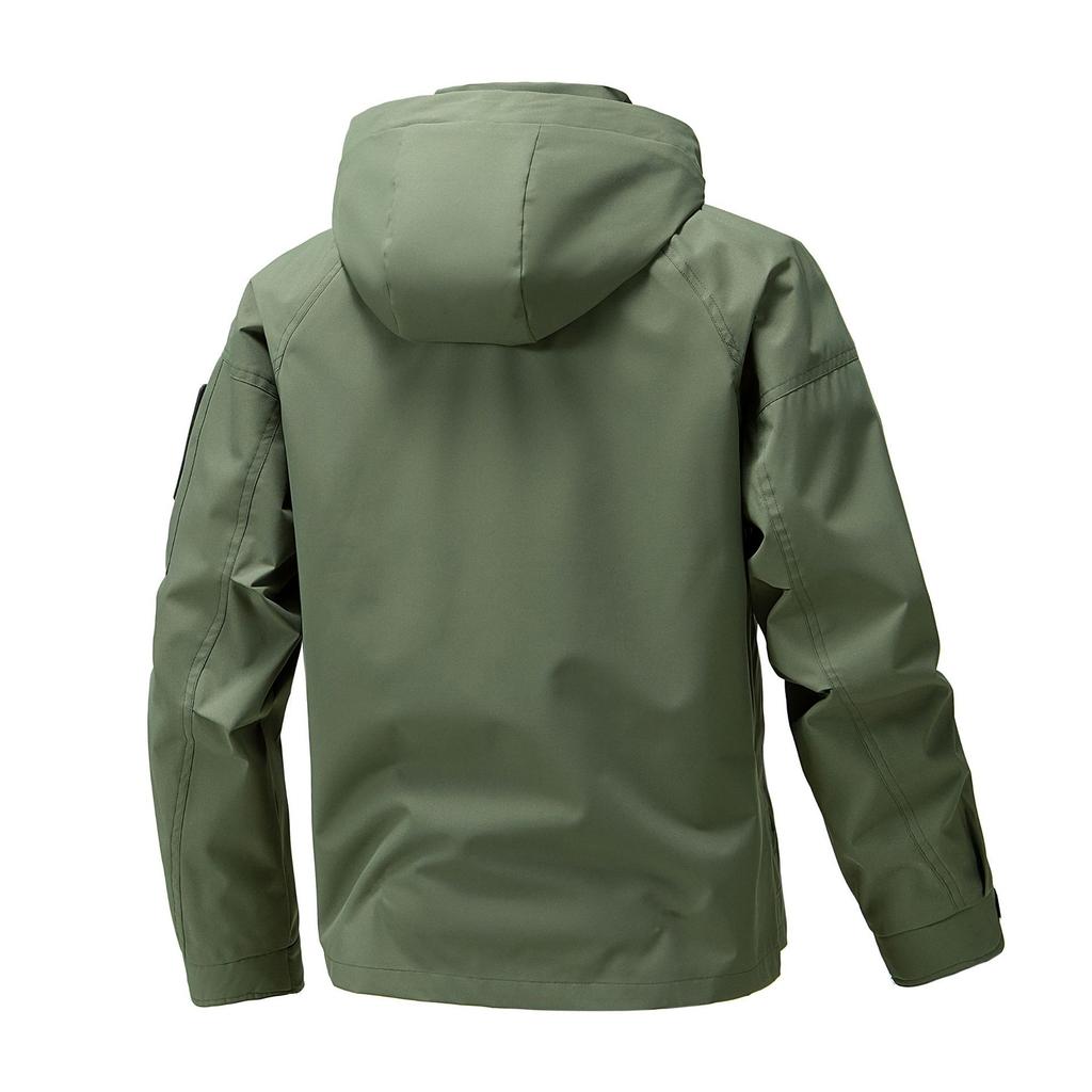 Men's Windproof Hiking Jacket with Hood Long Sleeve Zip Front Outdoor Coat for and Hiking