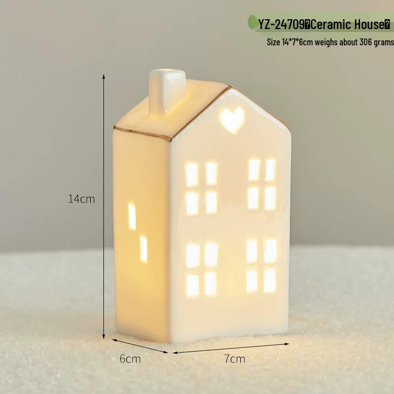 Christmas Ceramic Glowing Tree House Ornament - Desktop Scene Decoration Prop & Gift