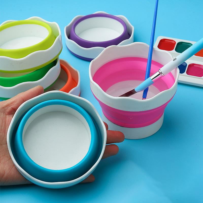 Silicone Folding Bucket For Manicure Washing Painting Brush Bucket Watercolor Drawing Bucket Tools Portable Pen Washing Cup