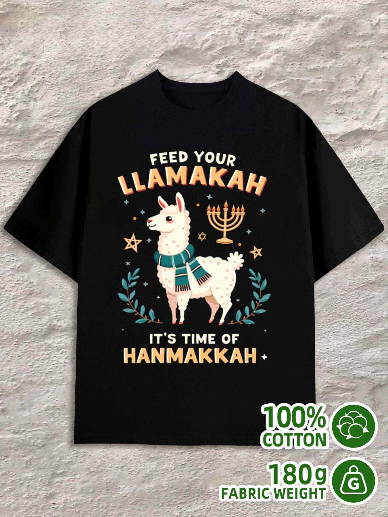 Men s T-Shirt Y2K Feed Your Llamakah 100 Black Regular Fit M