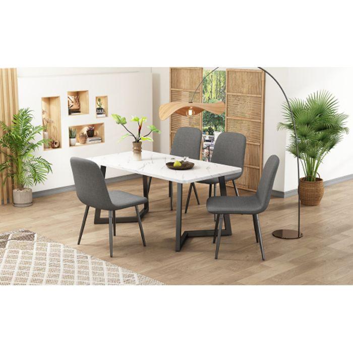Ensemble de salle à manger(5pièces)chaises de salle à manger avec dossier, pieds de table en métal,lin gris,pieds de table noirs