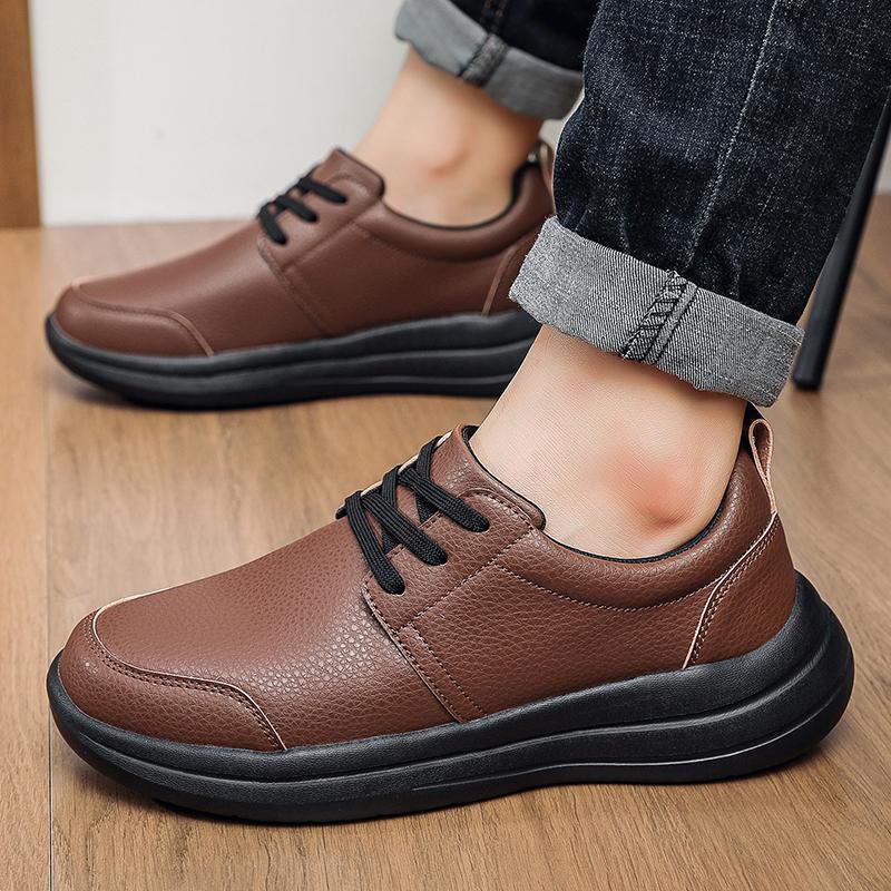 Męskie Wodoodporne Skórzane Codzienne Trampki Czarne Buty Sportowe, Duże Rozmiary 48 49 50, Sznurowane Wygodne Buty do Chodzenia
