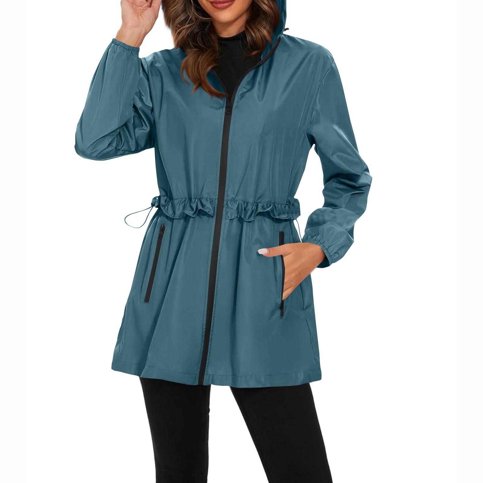 

Женский плащ с капюшоном, походный костюм для занятий спортом на открытом воздухе, ветрозащитная куртка, водонепроницаемая куртка, топ L тёмно-синий