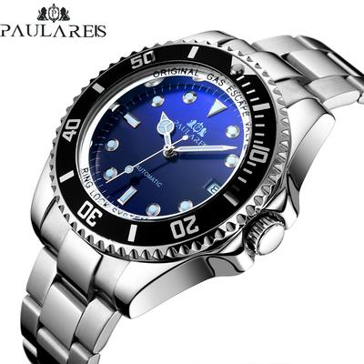 Automatické automatické natahování Mechanický pásek z nerezové oceli Zlato Stříbrný Gradient Černý Modrý ciferník Datum Business Men Watch