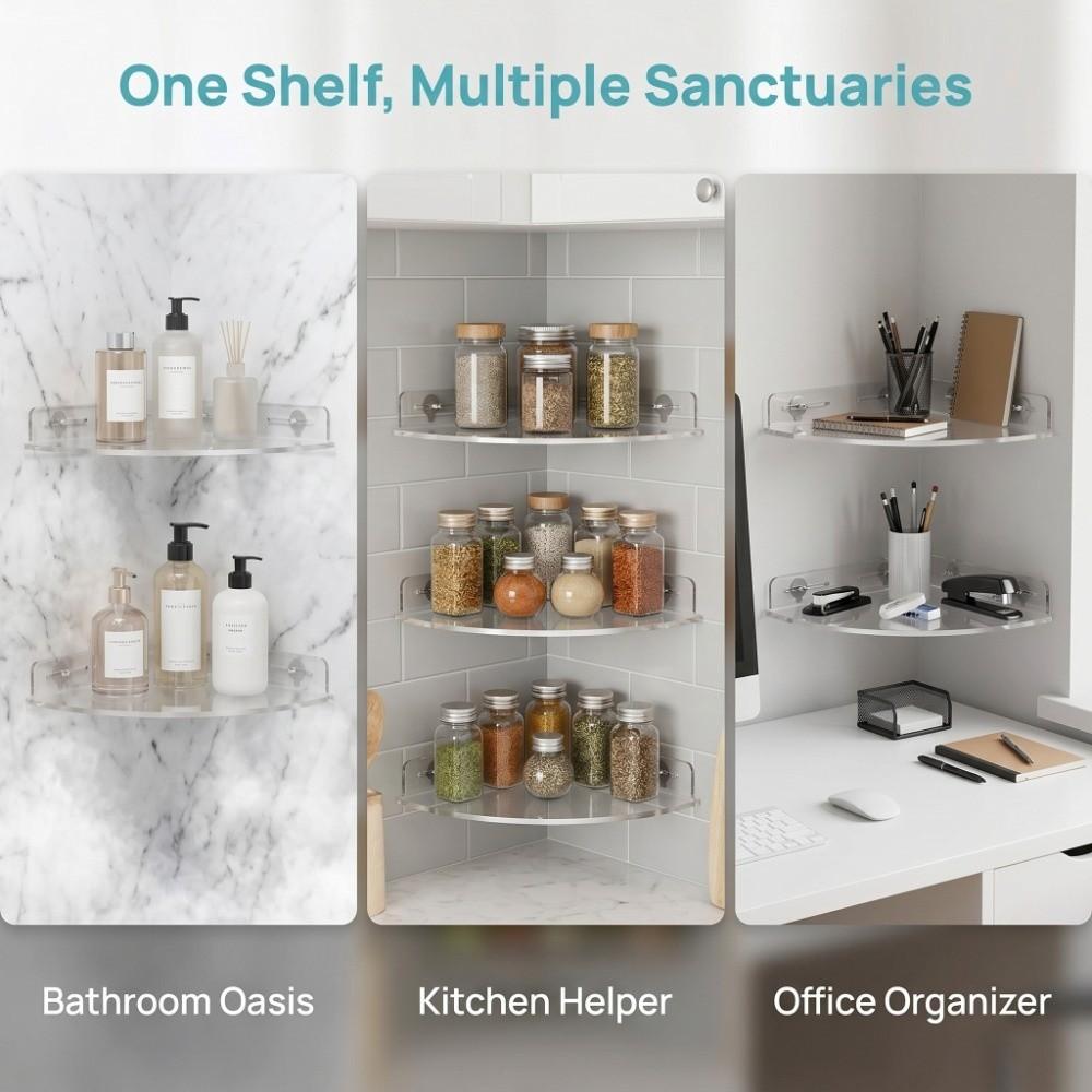2 PCS Transparent Corner Shelf Wall Mounted Shower Storage Rack Corner Shower Shelf Dorm Home