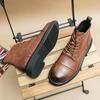 2025 Four Seasons High Top Versatile Retro Leather Shoes Big Head Men's Martin Boots Lace Up Lightweight Fashion Platform Casual Shoes