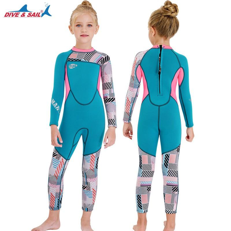 Kids 2.5mm Neoprene Wetsuit Girls Long Sleeve Full Body Warm Swimming Diving Snorkeling Surfing Jellyfish Protection