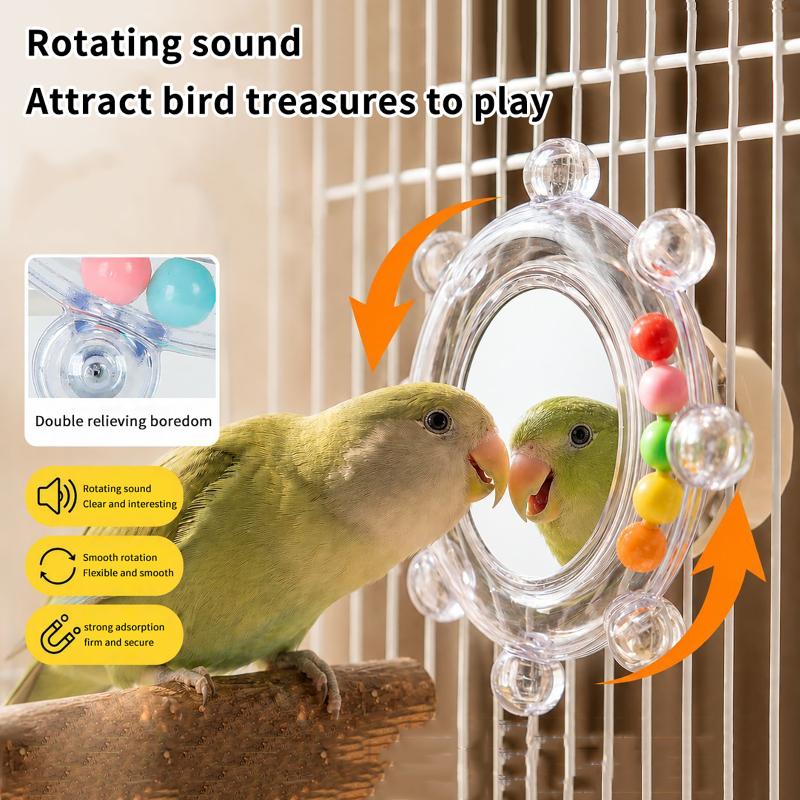 Colorful Ball Parrot Mirror Wear-Resisting Spinning Puzzle Bird Mirror Perch Bite Resistant Bird Cage Decor