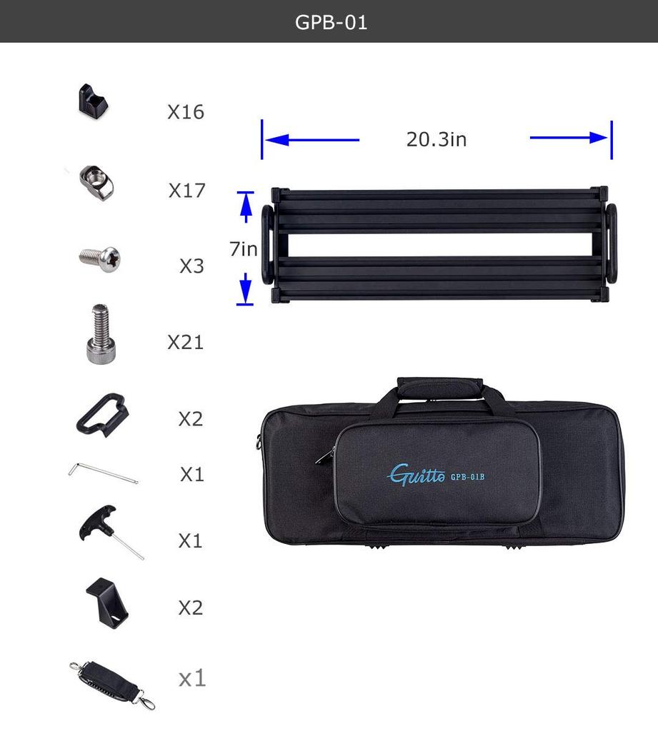 Guitto Guitar Effector Pedal Board Clamp Block Stały efekt Stop aluminium z ultralekką torbą transportową Czarny (Mały)