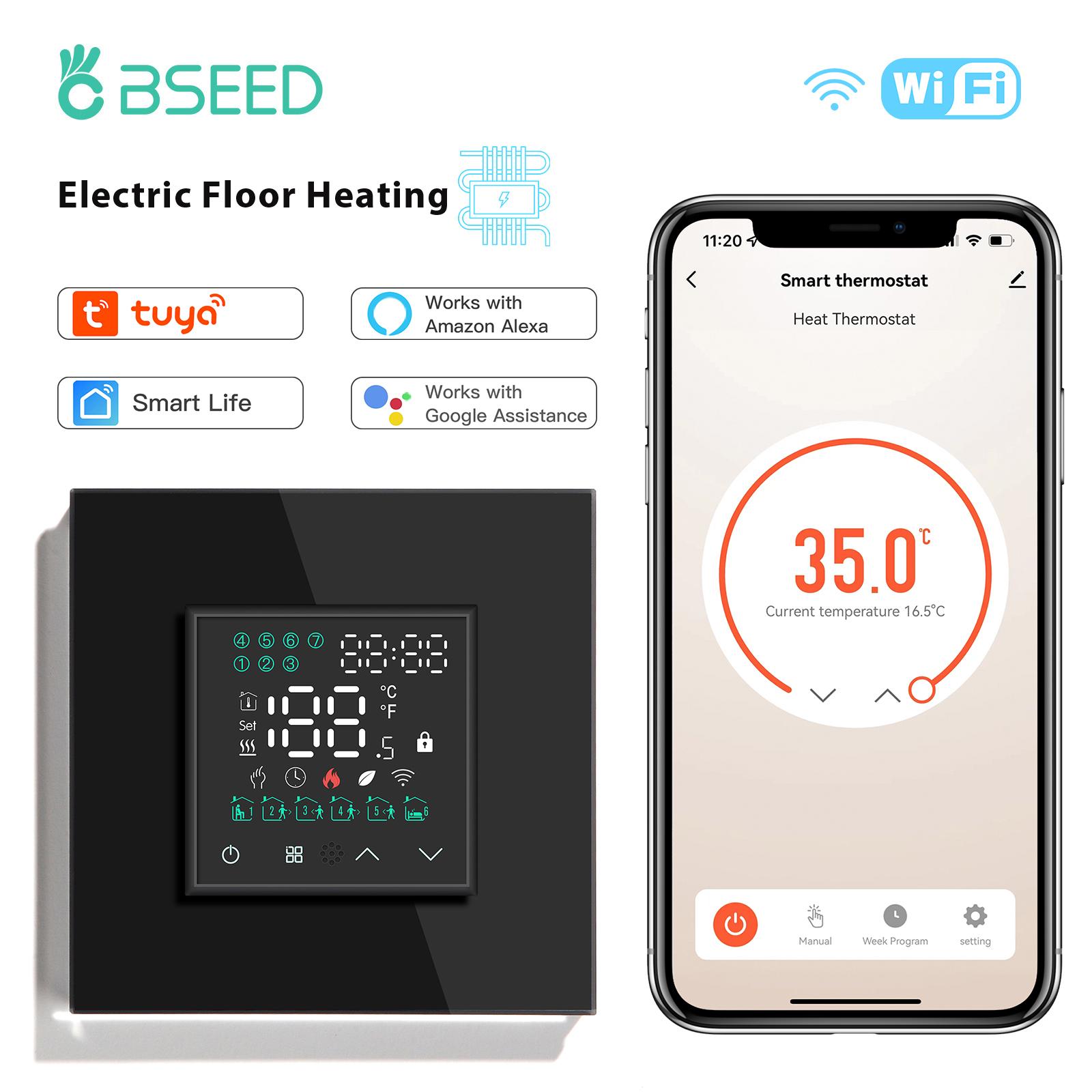 

BSEED Wifi Electric Thermostat Floor Heating Room Temperature Controller LED Screen Touch Light Switches Tuya Smart Life Control WIFI