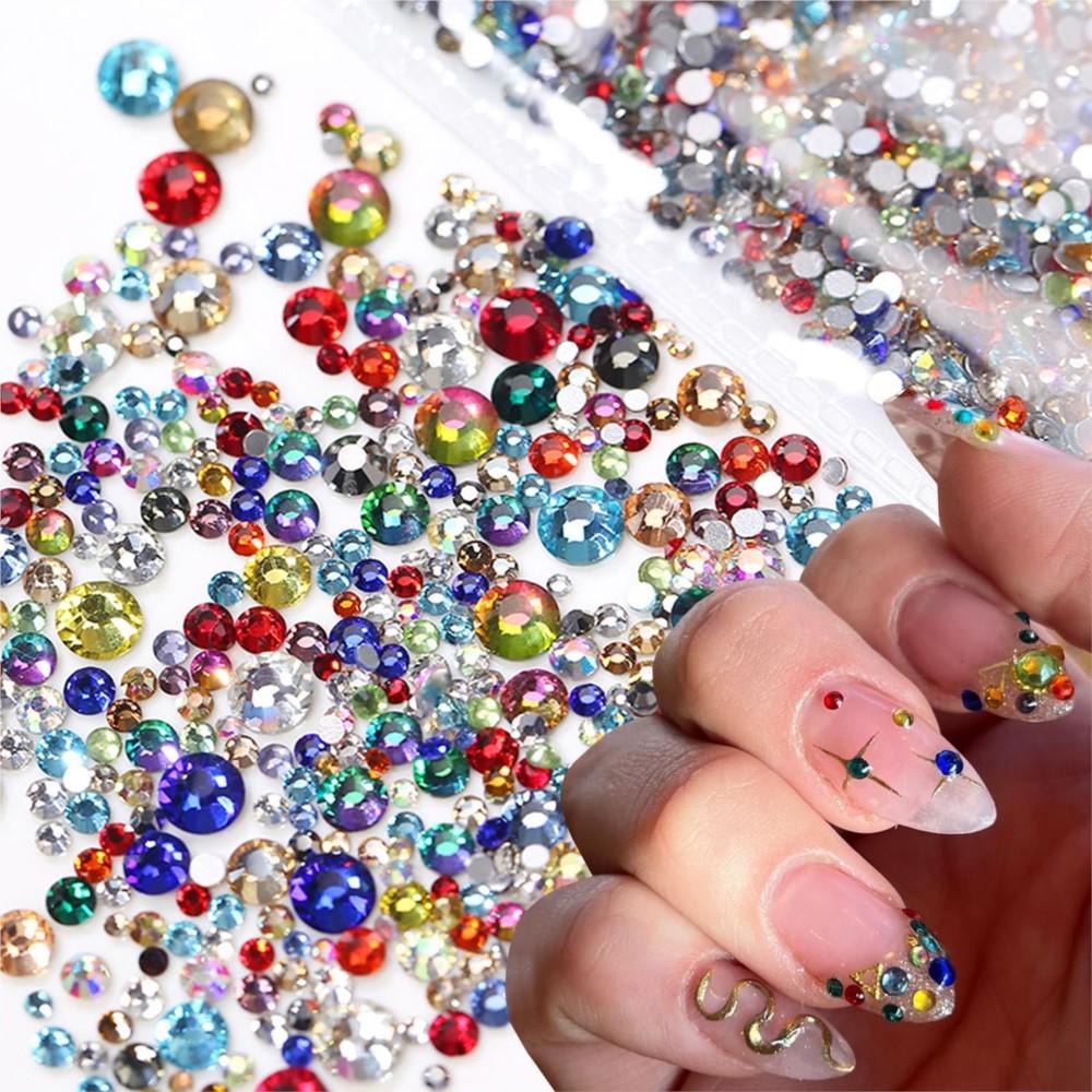 12Grids 3D Sparkling Colorful Rhinestones Nail Gems SS6-SS20 Mix FlatBack Round Nail Diamonds Bling Nail Jewelry Accessories D8#