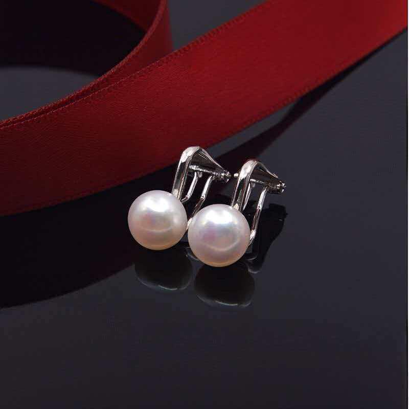 Zhuji Süßwasserperlen Clip-Ohrstecker Luxus - Japanisches Koreanisches Einfaches, Vielseitiges Design. 9-10mm 6A Manto Pearl black