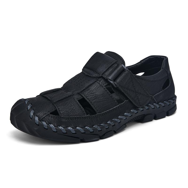 Fashion Breathable Man Summer Flats Fashion Wrap Toes Hollow Out Sandals Casual Leather Sandals for Men Outdoor Soft Loafers Beach Flats