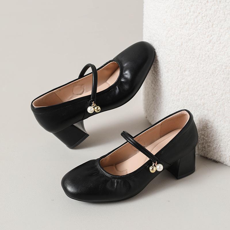 

French Mary Jane women s shoes 2025 new autumn temperament not tired feet with skirts thick heels single shoes beautiful high heels 34 чёрный