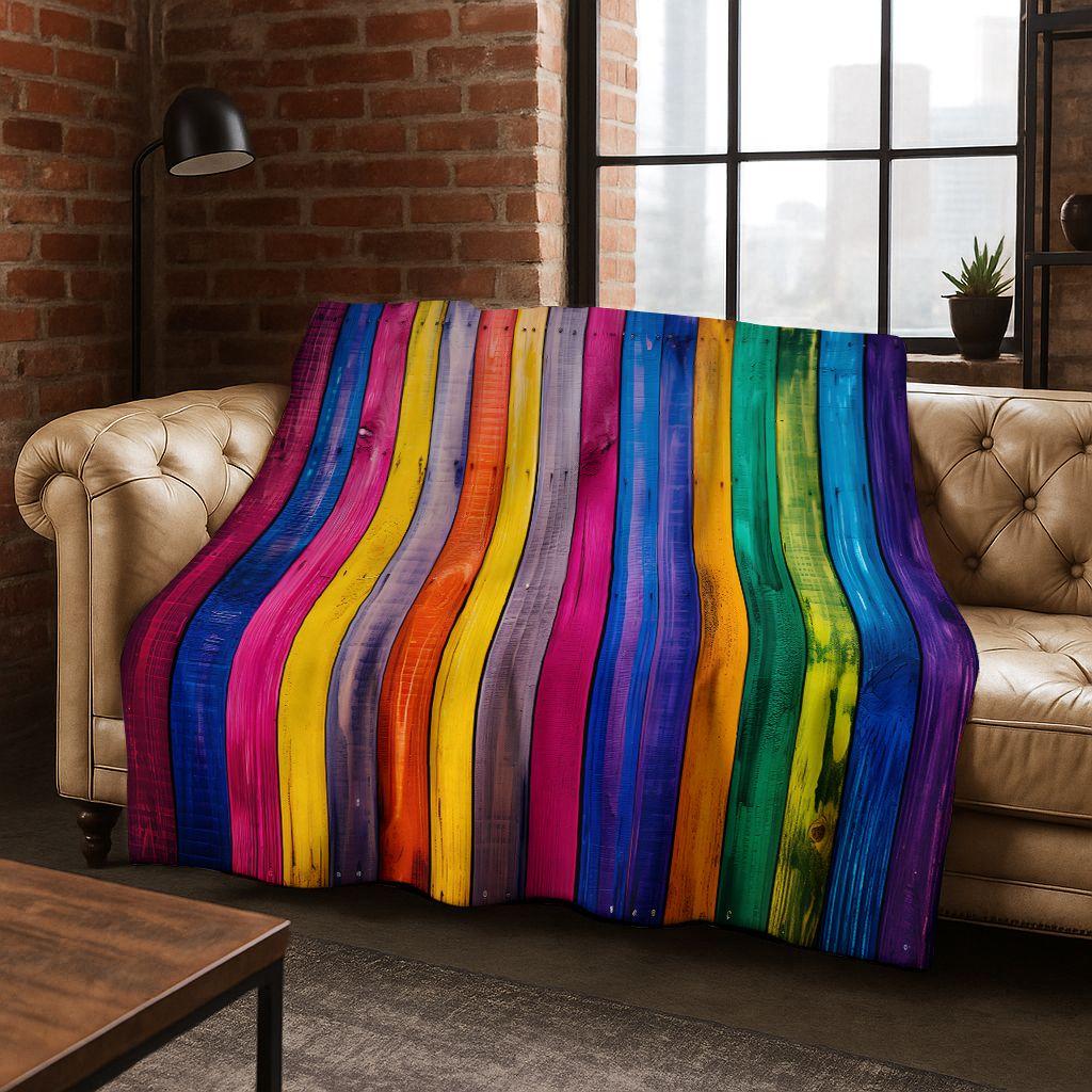 Regenboog Retro Houten Bord Zwart Bruin Houtnerf Flanellen Deken, Gezellige Zachte Plaid voor Huis Slaapkamer Bed Bankhoes Cadeau
