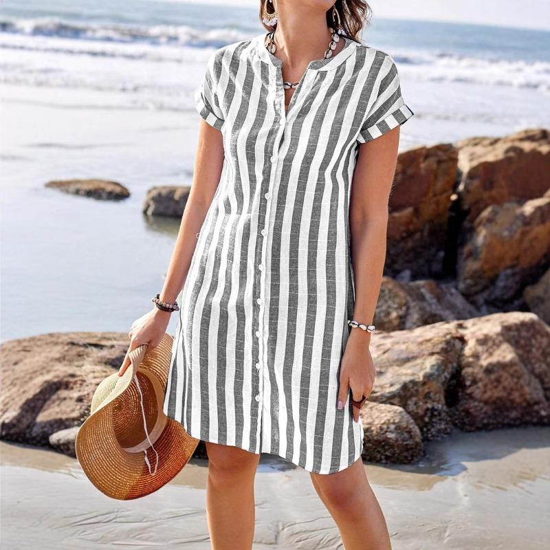 Women's Summer Shirt Is Fashionable Loose and Casual with A Casual Striped Dress