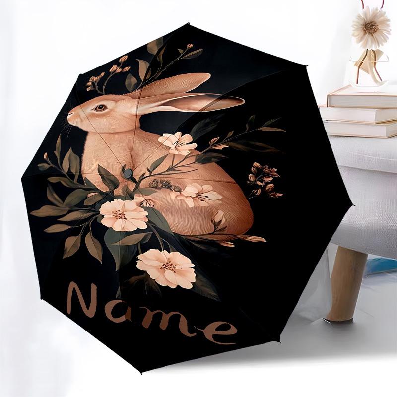 1pc Rabbit Flowers custom umbrella Automatic Open/Close, 8-Rib Durable Frame Customizable Name/Text, Portable & Stylish for , 1048L