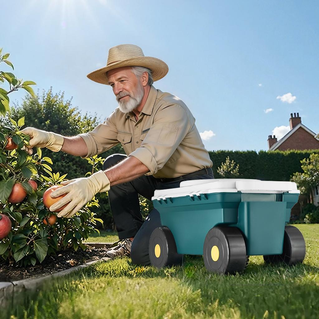 VEVOR Garden Scooter with Seat, 2 in 1 Rolling Garden Cart with Storage Bin, Supports up to 123kg, Outdoor Wagon with Handle