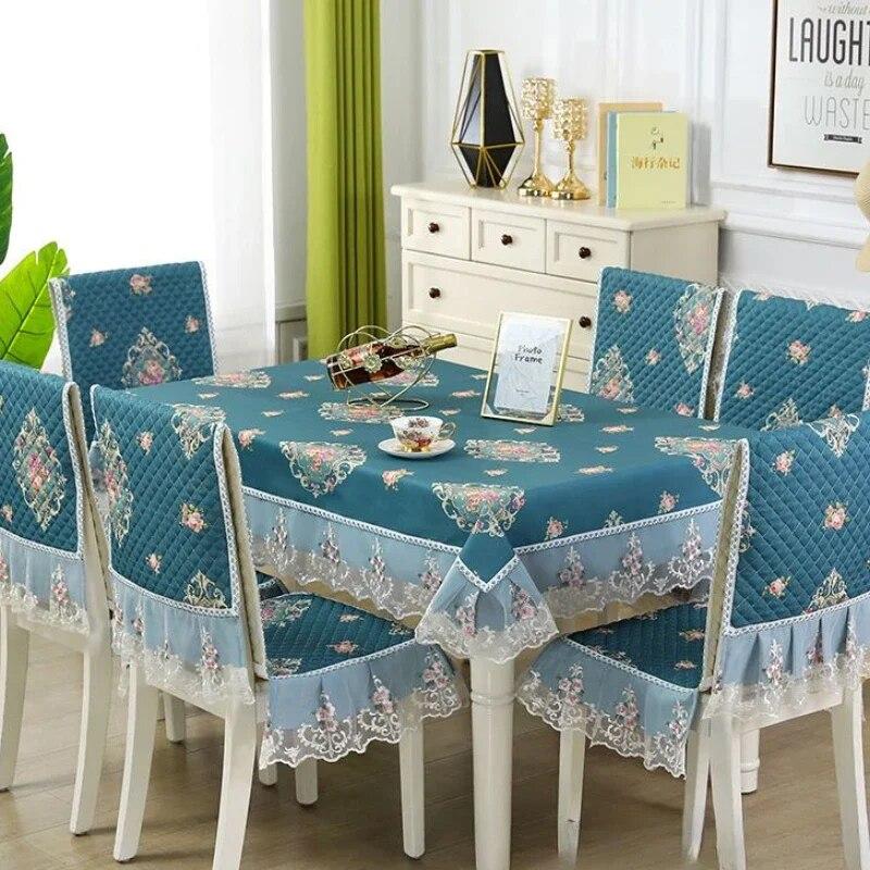 Einfarbiger Spitzen-Stuhlbezug im europäischen Stil, Esstisch- und Hockerbezug, Haushalts-Esstischdecke, Stuhlrückenlehne-Tuch