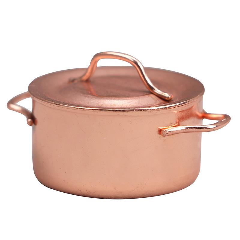 1:12 Dollhouse Miniature Copper Double-Ear Soup Pot Toy