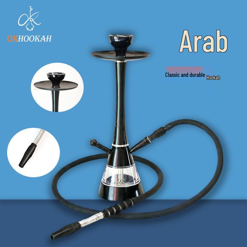 Stainless Steel Arabic Hookah Set with Cone Shape - Single/Double Tube Options Available