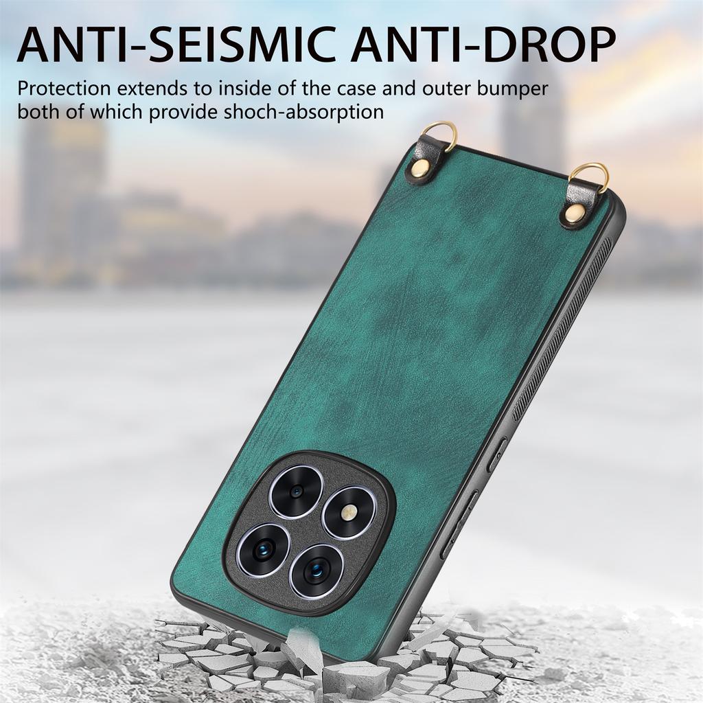 For Xiaomi Redmi Note 14 Pro 5G/Poco X7 5G Case Retro Texture Leather Coated PC+TPU Phone Cover with Hanging Rope