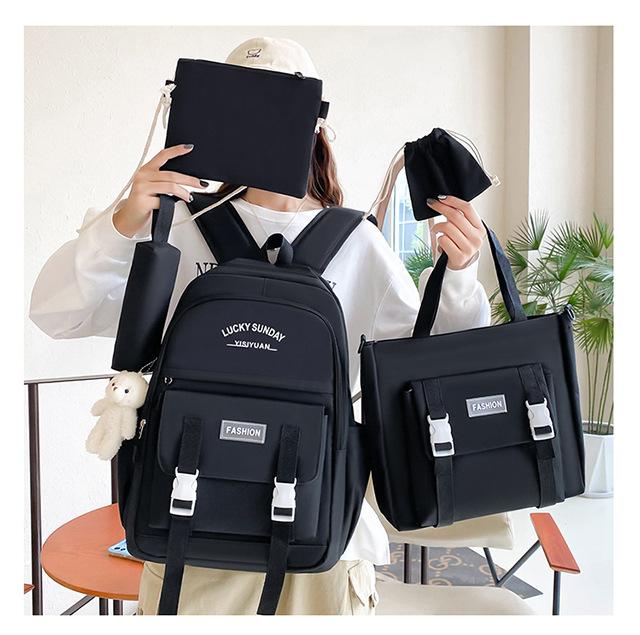 Student High school student schoolbag Large capacity Junior high school student backpack Women's school five-piece make-up backpack