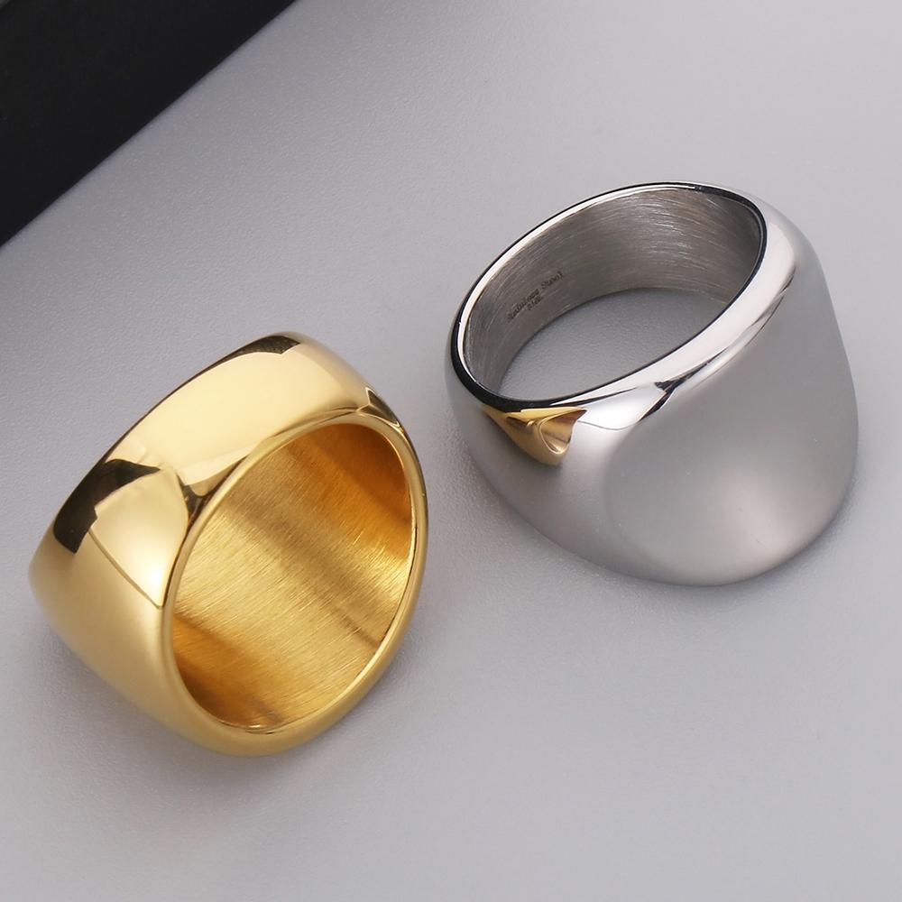 18K Vacuum Plated Wide Rings for Man Solid 316l Stainless Steel Men's Band Accessories Engagement Ring Birthday Party Jewelry