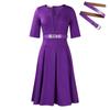 Women's Autumn Fashion Elegant Temperament Solid Color Five Quarter Sleeve Dress