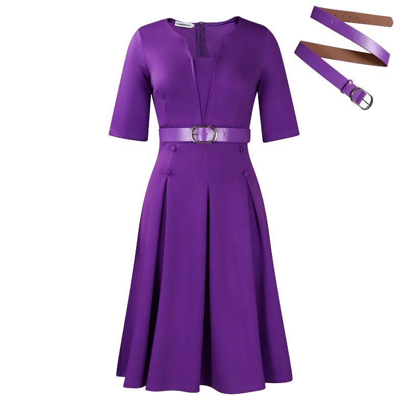 Women's Autumn Fashion Elegant Temperament Solid Color Five Quarter Sleeve Dress