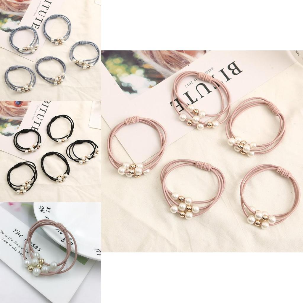 Korean Version Of The Three-strength Rubber Band High-elastic Pearl Head Rope For Women And Girls