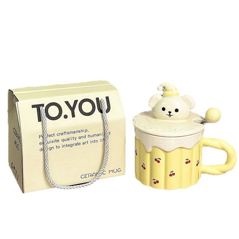 Funny Dog Ceramic Cup Souvenir Cup Household Water Cup with Lid Mug Birthday Gift Girl Coffee Cup