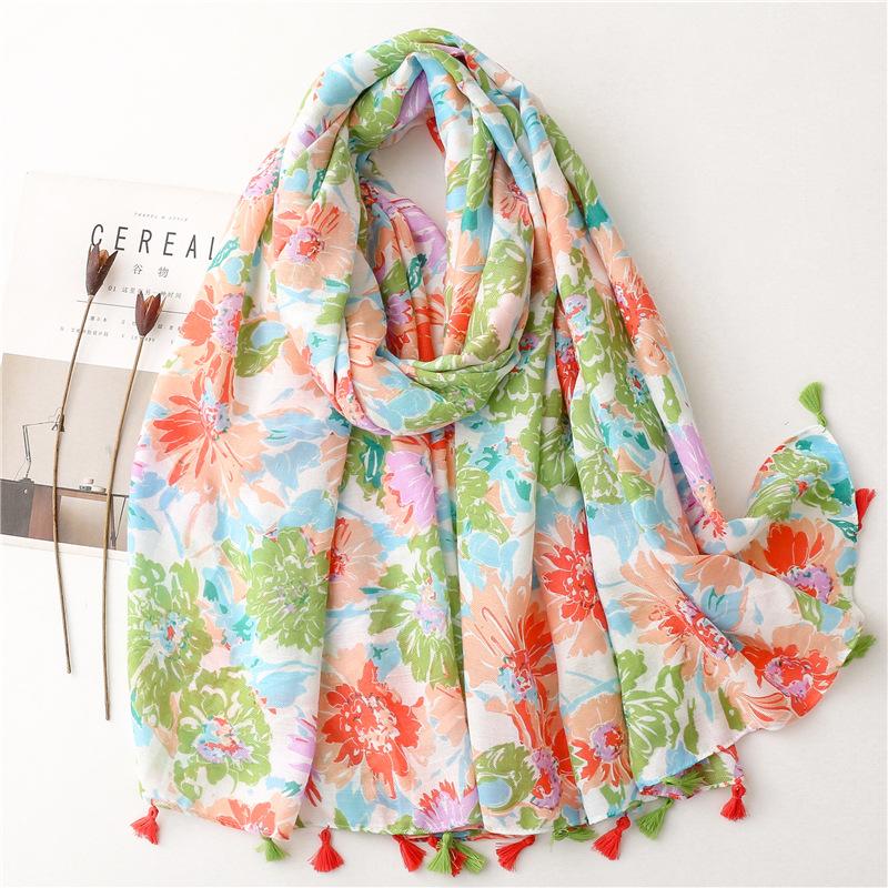 Design Brand Women Scarf Fashion Lovely Floral Print Cotton Spring Winter Warm Scarves Hijabs Lady Pashmina Foulard Bandana