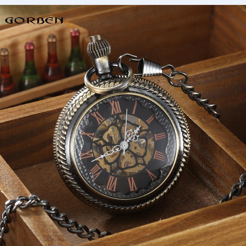 Gear Gun Black Mechanical Pocket Watch Vintage Flip Hollow Necklace Men's and Women's Watch Classic Pocket Watch