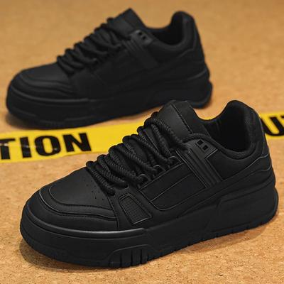 Versatile Men's Low-Top Sneakers Thick Bottom Spring Sports Black Trendy Casual Shoes EVA Sole PVC Face Casual Shoes