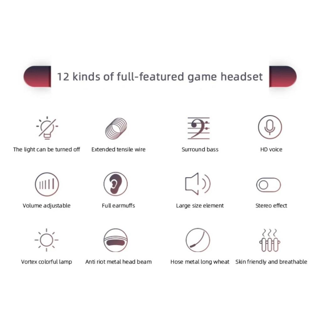 Ze sterowaniem głośnością mikrofonu Słuchawki do gier PC 3,5 mm Podświetlenie LED Przewodowe Nauszne Słuchawki dla graczy Stereo Zestaw słuchawkowy do gier