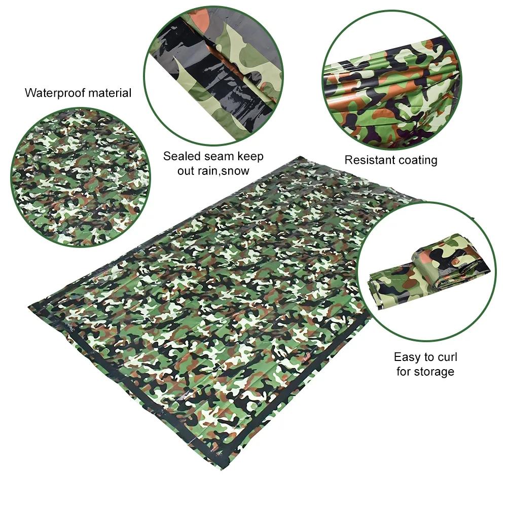 PE-Notfallschlafsack, Camouflage, wasserdicht, tragbar, Survival, 120 x 200 cm, Schlafsack für Outdoor-Camping, Wandern, Abenteuer