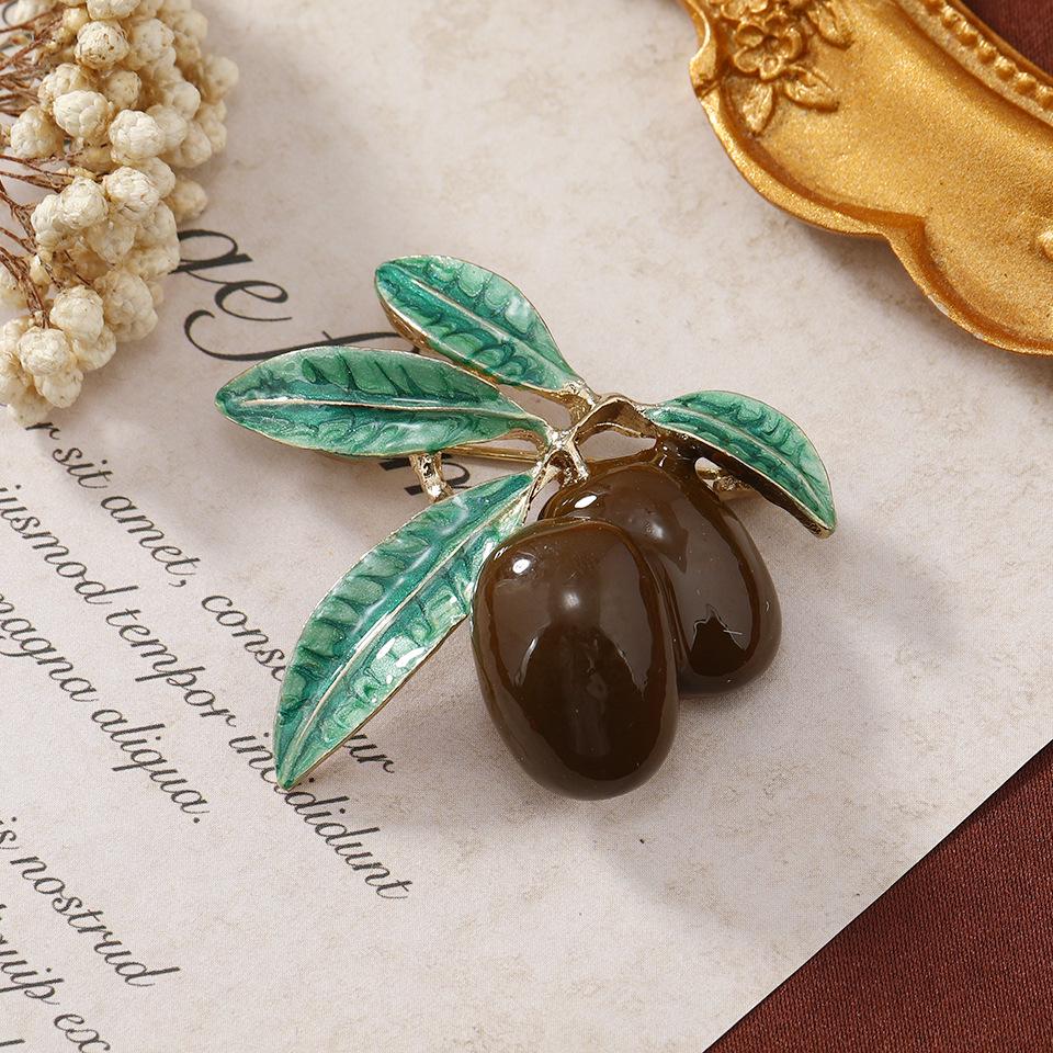 Retro Cherry Olive Branch Enamel Pin Brooch for Women's Fashion Accessories