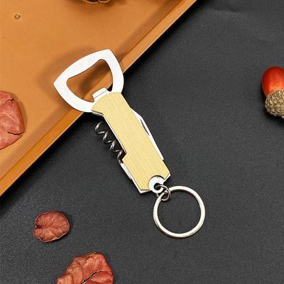 Roestvrijstalen Flesopener met Houten Handvat - Multifunctioneel 3-in-1 Gereedschap voor Wijn, Bier en Blikjes.