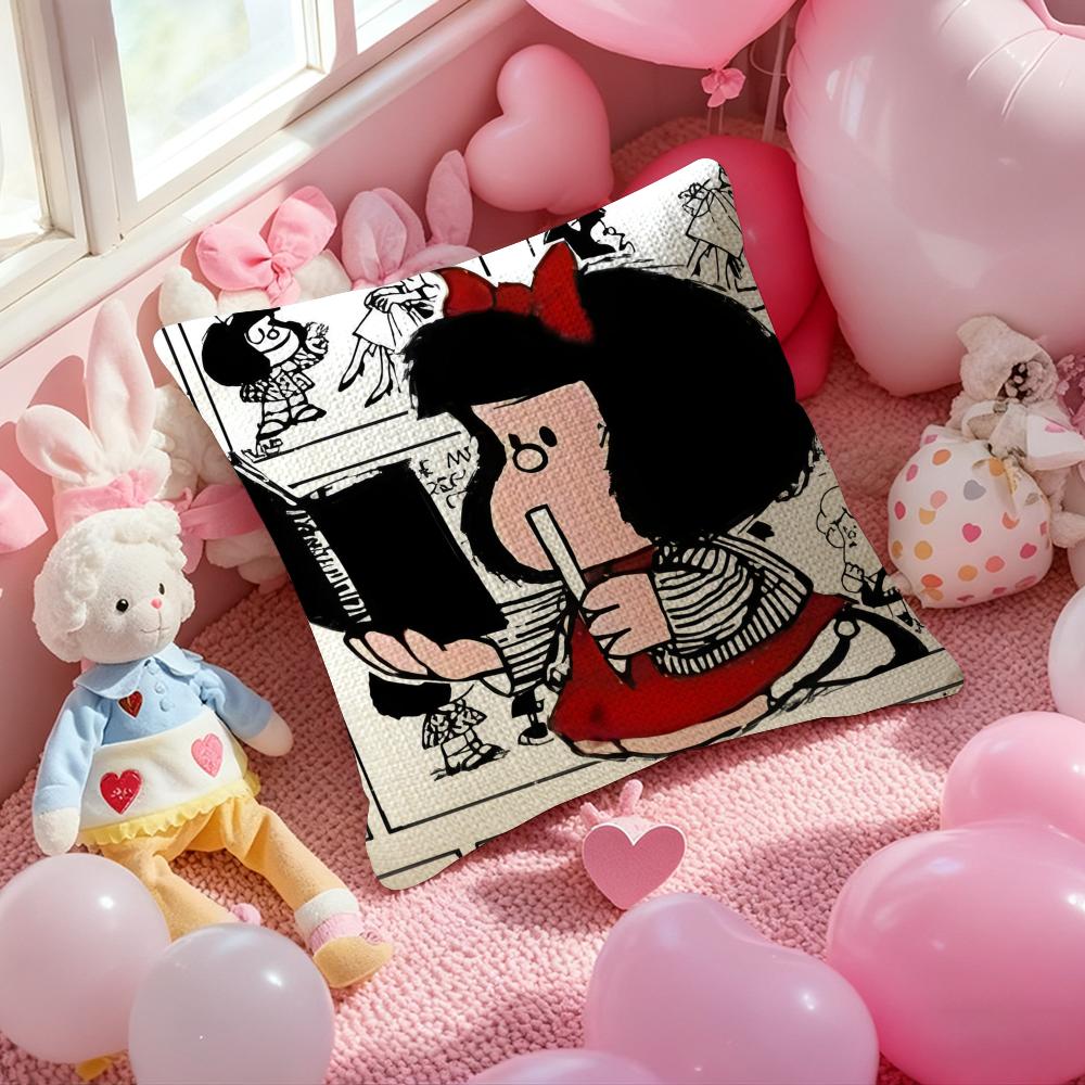Cartoon M-Mafalda Cushion Cover Natural Linen Pillow Case Double-Sided Print Decorative Sofa Pillowcase Home Decor Gift