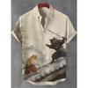 Camisa Masculina de Manga Curta com Estampa Gato Samurai Showdown, Top Casual com Colarinho, Design Moderno, Corte Amplo, Estilo Único, Entrega Rápida