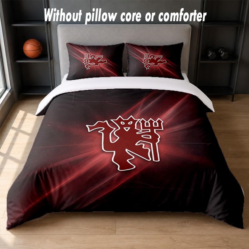 Set de Cama Manchester United FC Diseño 1 Funda Nórdica + 2 Fundas de Almohada Suave Transpirable Ropa de Cama para el Hogar