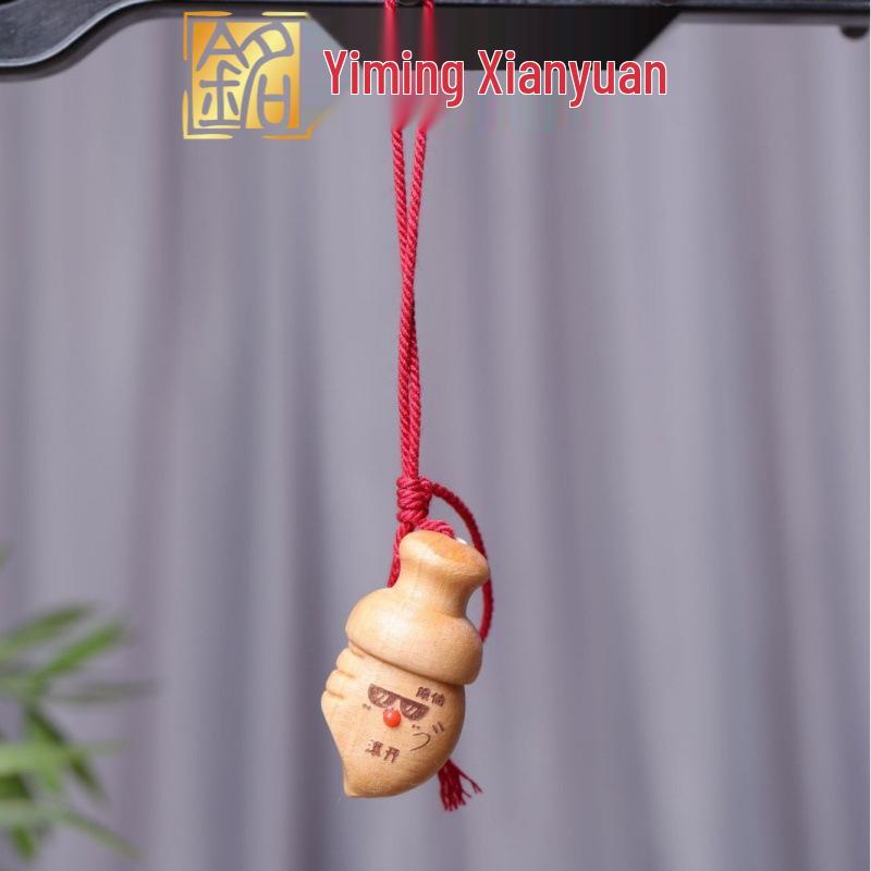 Peach Wood Carved Sword Axe Pendant Keychain