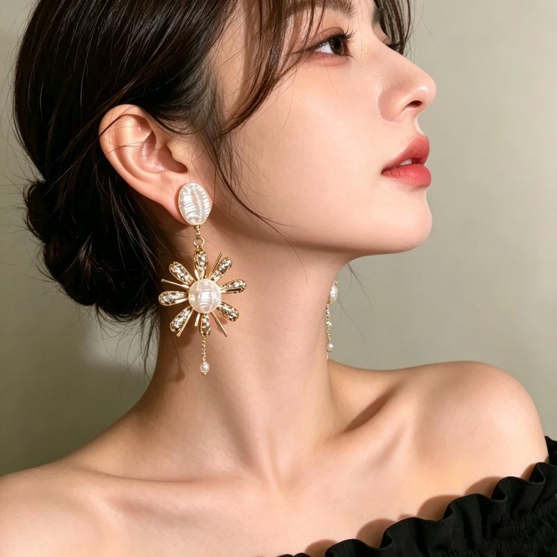 Exquisite Flower Round Bead Earrings for Women - Luxurious, Stylish, Versatile, High-End Accessories