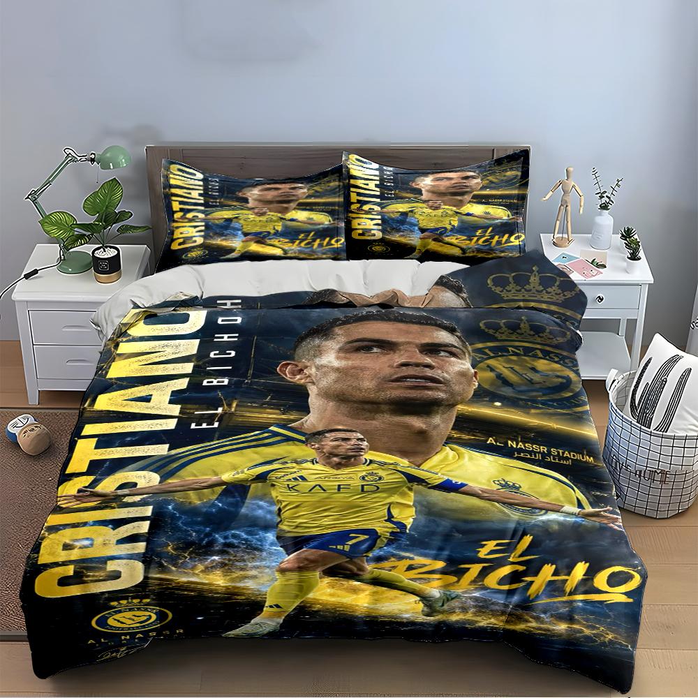 Set Biancheria da Letto Calcio Giallo e Blu Set Copripiumino Federe Decorazioni per la Casa (1 * Copripiumino 2 * Federe, senza piumino)
